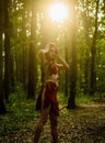 Folklore character. Living wild life untouched nature. Sexy girl. Wild human. Female spirit mythology. She belongs tribe Royalty Free Stock Photo