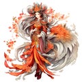 chinese queen nine tailed fox graphic vector