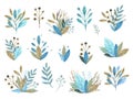 Folklore floral elements collection Watercolor Botanical set in Scandinavian style Royalty Free Stock Photo