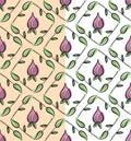 Folklore floral squared seamless pattern. Hand drawn decorative ink brush line, leaf, flower elements colored in green