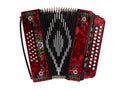 Folklore musical instrument, handmade Russian accordion with painting and inlay, isolated on a white background