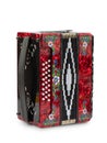 Folklore musical instrument, handmade Russian accordion with painting and inlay, isolated on a white background