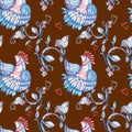 Folklore seamless with bird