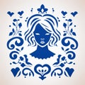 Folkloric Fusion: A Bold Stencil Design With Blue Floral Ornament