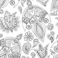 Folkloric Seamless Pattern with Folkloric Bird, Nature Inspired Design