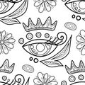 Folkloric Seamless Pattern with Mystical Eye and Crown, Nature Inspired Design Element