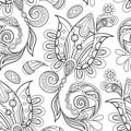 Folkloric Seamless Pattern with Paisley Flower, Nature Inspired Design Element