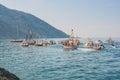 Folkloristic Christian procession of boats during thanksgiving a