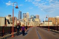 An early morning walk on the Stone Arch Bridge in Minneapolis, Minnesota Royalty Free Stock Photo