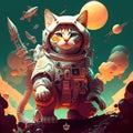 Follow the Adventures of Cosmo the Space Cat, generative ai Royalty Free Stock Photo