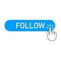 Follow blue button with a hand clicking on Royalty Free Stock Photo