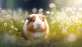 Furry Cute Friend Frolicking in the Fields, A Day in the Life of a Happy Guinea Pig. Generative AI