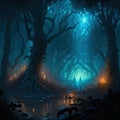 Ghostly Path in Banshee\'s Thicket - AI Generative By Halloween ai Royalty Free Stock Photo