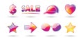 Follow icons set 2024 Holiday decoration sticker labels followers sign dollar star hat heart template vector web sunglasses