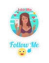 Follow and Like Me Woman with Cell Poster Vector