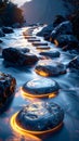 Mystical River Path with Glowing Stepping Stones Royalty Free Stock Photo