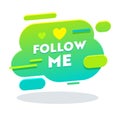 Follow Me Banner in Memphis Style with Typography, Heart, Green Color Button, Counter Notification, Social Media Logo, Image