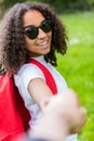 Follow Me Concept Mixed Race African American Girl Teenager Hiking Royalty Free Stock Photo