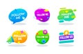 Follow Me and Follow Us Banners Set, Social Media Networks Logo in Colorful Memphis Style with Typography. Button