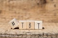 Wooden cubes with a hashtag and the word TBT, Throw back to, social media concept background