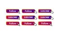 Follow, subscribe button with cursor, mouse pointer. Button template for popular social networks. Follow on channel. EPS 10 vector