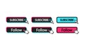 Follow, subscribe button with cursor, mouse pointer. Button template for popular social networks. Follow on channel. EPS 10 vector