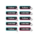 Follow, subscribe button with cursor, mouse pointer. Button template for popular social networks. EPS 10 vector