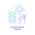 Follow traffic signals blue gradient concept icon