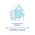 Follow traffic signals turquoise concept icon