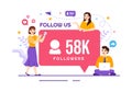 Follow Us and Like Vector Illustration for Internet Advertisement of a Social Media Users Following an Interesting Page