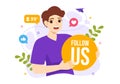 Follow Us and Like Vector Illustration for Internet Advertisement of a Social Media Users Following an Interesting Page