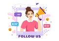 Follow Us and Like Vector Illustration for Internet Advertisement of a Social Media Users Following an Interesting Page