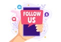Follow Us and Like Vector Illustration for Internet Advertisement of a Social Media Users Following an Interesting Page