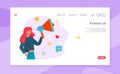 Follow us social network web application website banner, template landing webpage mobile app flat vector illustration