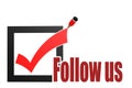 Follow us word with check mark and pencil