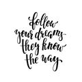 Follow your dreams they know the way. Inspirational and Motivational Quotes. Hand Brush Lettering And Typography Design Art, Your