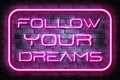 Follow Your Dreams Neon Sign on a Dark Brick Wall