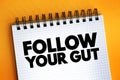 Follow Your Gut text on notepad, concept background Royalty Free Stock Photo