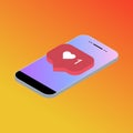 Follower isometric phone notification symbol for application instagram. App button for social media. Vector illustration icon