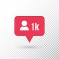 Follower notification. Social media icon user. Follower 1k symbol. Red new message bubble. Stories user button. Friend Royalty Free Stock Photo