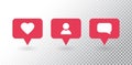 Follower notification. Social media set notifications icons: like, follower, comment. Red new message bubble. Friend Royalty Free Stock Photo