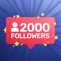 2000 followers banner, poster, congratulation card for social network. Vector illustration