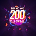 200 followers celebration in social media vector web banner on dark background. Two hundred follows 3d Isolated design