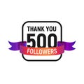 500 followers number with color bright ribbon isolated vector icon