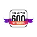 600 followers number with color bright ribbon isolated vector icon. Four hundred follower thank you