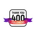 400 followers number with color bright ribbon isolated vector icon. Four hundred follower thank you