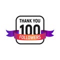 100 followers number with color bright ribbon isolated vector icon. One hundred follower thank you Royalty Free Stock Photo