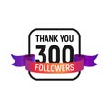 300 followers number with color bright ribbon isolated vector icon. Three hundred follower thank you