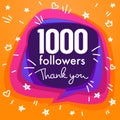 1000 followers , thank you banner, stars, confetti and lettering