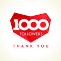 1000 followers thank you heart Royalty Free Stock Photo